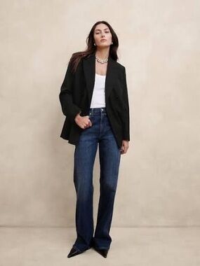 BR Wool Relaxed Siena Double-Breasted Navy Blazer